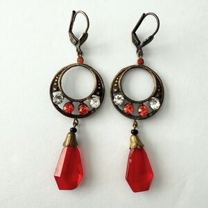 Vintage Czech Glass & Brass Art Deco Earrings